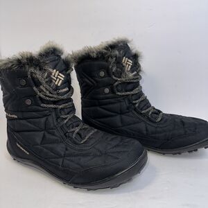 Columbia Black Boots Omni Heat Omni Grip Faux Fur Lined Waterproof Snow Size 10